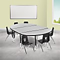 Flash Furniture 76" Oval Wave Flexible Laminate Activity Table Set With 12" Student Stack Chairs, Gray