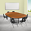 Flash Furniture 76" Oval Wave Flexible Laminate Activity Table Set With 12" Student Stack Chairs, Oak