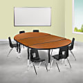Flash Furniture 76" Oval Wave Flexible Laminate Activity Table Set With 12" Student Stack Chairs, Oak 1 thumbnail image