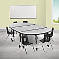 Flash Furniture Mobile 76" Oval Wave Flexible Laminate Activity Table Set With 12" Student Stack Chairs, Gray