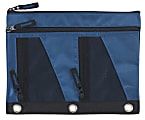 Office Depot® Brand 3-Ring Pencil Pouch With 4 Zippers, 10" x 1/4", Blue/Black