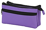 Office Depot® Brand 4-Zipper Pencil Pouch, 4" x 2-1/4", Purple