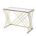 SEI Furniture Dezby 40"W Modern Glass-Top Writing Desk, Glass/Gold 1 thumbnail image
