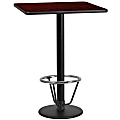 Flash Furniture Square Laminate Table Top With Round Bar-Height Table Base And Foot Ring, 43-1/8"H x 24"W x 24"D, Mahogany/Black