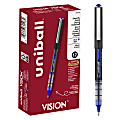 uni-ball® Vision™ Rollerball Pens, Micro Point, 0.5 mm, Black Barrel, Blue Ink, Pack Of 12