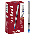 uni-ball® Vision™ Rollerball Pens, Fine Point, 0.7 mm, Gray Barrel, Blue Ink, Pack Of 12