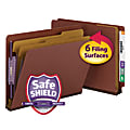 Smead® Full End-Tab Classification Folder With SafeSHIELD Fastener, 2 Dividers, 6 Partitions, Straight Cut, Letter Size, 60% Recycled, Red/Brown