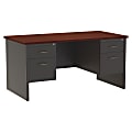 WorkPro® Modular 60"W x 30"D Double-Pedestal Computer Desk, Charcoal/Mahogany 1 thumbnail image