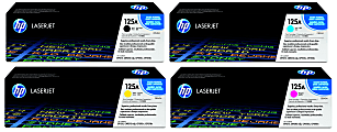 HP 125A Black And Cyan, Magenta, Yellow Toner Cartridges Combo, Pack Of 4, CB540A,CB541A,CB543A,CB542A