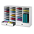 Safco® Adjustable Wood Literature Organizer, 25 3/8"H x 39 3/8"W x 11 3/4"D, 32 Compartments, 2 Drawers, Gray 1 thumbnail image