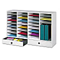 Safco® Adjustable Wood Literature Organizer, 25 3/8"H x 39 3/8"W x 11 3/4"D, 32 Compartments, 2 Drawers, Gray