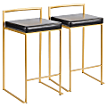 LumiSource Fuji Stacker Counter Stools, Black Seat/Gold Frame, Set of 2 Stools