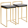 LumiSource Fuji Stacker Counter Stools, Black Seat/Gold Frame, Set of 2 Stools 1 thumbnail image