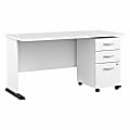 Bush® Business Furniture Studio A 60"W Computer Desk With 3-Drawer Mobile File Cabinet, White, Standard Delivery