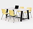 KFI Studios Midtown Table With 4 Stacking Chairs, 30"H x 36"W x 72"D, Designer White/Yellow