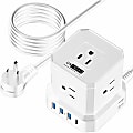 Cube Surge Protector Power Strip with usb ports 10ft extension cord with multiple outlets White - Space Saving 9 outlet usp power strip: 5 AC Outlets, 3 USB Ports, 1 USB-C Port, Surge Protected, On/Off Switch