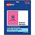 Avery® Print-To-The-Edge Labels With Sure Feed® Technology And Easy Peel® Label Feature, 94510-BPP80, Round, 2-1/4", Matte Bright Pink, Pack of 960 1 thumbnail image