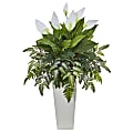 Nearly Natural Mixed Spathiphyllum 36”H Artificial Plant With Tower Vase, 36”H x 26”W x 26”D, Green/White