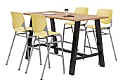 KFI Studios Midtown Bistro Table With 4 Stacking Chairs, 41"H x 36"W x 72"D, Kensington Maple/Yellow