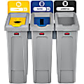 Rubbermaid Commercial Slim Jim Recycling Station - Black, Blue, Yellow - 1 Each