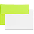 JAM Paper® Stationery Set, 5 1/4" x 7 1/4", Set Of 25 White Cards And 25 Ultra Lime Envelopes