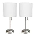 LimeLights Stick Lamps, 19-1/2"H, White Shade/Brushed Steel Base, Set Of 2 Lamps