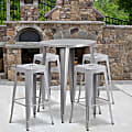 Flash Furniture Commercial-Grade Round Metal Indoor/Outdoor Bar Table Set With 4 Square-Seat Backless Stools, Silver 1 thumbnail image
