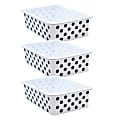 Teacher Created Resources Plastic Storage Bin, Large, Black Polka Dots on White, Pack Of 3 1 thumbnail image