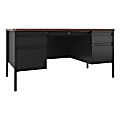Lorell™ Fortress Steel 60"W Double-Pedestal Teacher's Computer Desk, Black/Walnut 1 thumbnail image