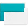 JAM Paper® Stationery Set, 5 1/4" x 7 1/4", 30% Recycled, Set Of 25 White Cards And 25 Sea Blue Envelopes