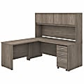 Bush® Business Furniture Studio C 72"W L-Shaped Desk With Hutch, Mobile File Cabinet And 42"W Return, Modern Hickory, Premium Installation