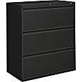HON® Brigade® 800 36"W Lateral 3-Drawer File Cabinet, Metal, Black 1 thumbnail image