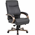 Lorell® Bonded Leather High-Back Executive Chair, With Wood frame, Black/Medium Finish