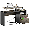 Bestier 60"W Large Lift-Top Adjustable-Height Office Standing Desk With File Drawer & Power Outlet USB, Gray