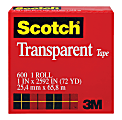 Scotch® Transparent Tape, 1" x 2,592", Clear
