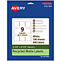 Avery® Recycled Paper Labels, 94104-EWMP100, Square, 2-1/2" x 2-1/2", White, Pack Of 900