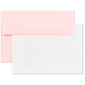 JAM Paper® Stationery Set, 5 1/4" x 7 1/4", Set Of 25 White Cards And 25 Baby Pink Envelopes