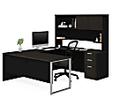 Bestar Pro-Concept Plus 72"W U-Shaped Executive Computer Desk With Pedestal And Hutch, Deep Gray/Black