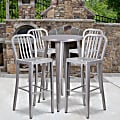 Flash Furniture Commercial Grade Round Metal Indoor-Outdoor Bar Table Set With 4 Vertical Slat Back Stools, 41"H x 24"W x 24"D, Silver 1 thumbnail image