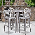 Flash Furniture Commercial Grade Round Metal Indoor-Outdoor Bar Table Set With 4 Vertical Slat Back Stools, 41"H x 24"W x 24"D, Silver