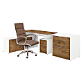 Bush Business Furniture Jamestown 60"W L-Shaped Desk With Lateral File Cabinet And High-Back Office Chair, Fresh Walnut/White, Premium Installation