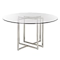 Eurostyle Legend Round Dining Table, 30”H x 48”W x 48”D, Brushed Silver/Clear