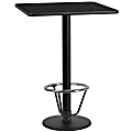 Flash Furniture Square Laminate Table Top With Round Bar-Height Table Base And Foot Ring, 43-1/8"H x 24"W x 24"D, Black