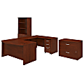 Bush Business Furniture Studio C 60"W x 36"D U-Shaped Desk With Bookcase And File Cabinets, Hansen Cherry, Premium Installation
