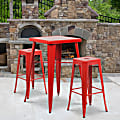 Flash Furniture Square Metal Bar Table Set With 2 Backless Stools, 40"H x 27-3/4"W x 27-3/4"D, Red