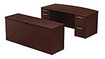 BBF 300 Series Bow-Front Double-Pedestal Desk With Credenza, 29 1/10"H x 71 1/10"W x 99 1/2"D, Modern Cherry, Premium Installation Service