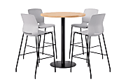KFI Studios Proof Bistro Round Pedestal Table With Imme Barstools, 4 Barstools, 42", Maple/Black/Light Gray Stools