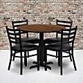 Flash Furniture Round Table With X-Base And 4 Ladder-Back Chairs, 30" x 36", Walnut/Black