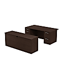 Bush Business Furniture 300 Series Office Desk With Credenza And Storage, 72"W x 36"D, Mocha Cherry, Premium Installation