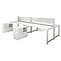 Bush Business Furniture 400 Series 4 Person Workstation With Table Desks And Storage, 72"W x 30"D, White, Standard Delivery